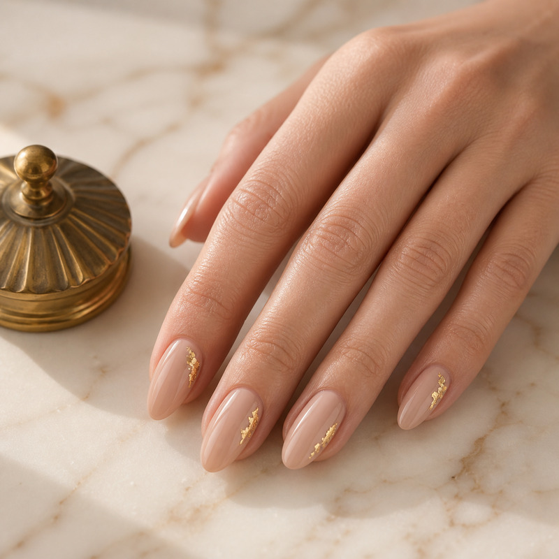 A hand-painted nail art detail on an accent nail